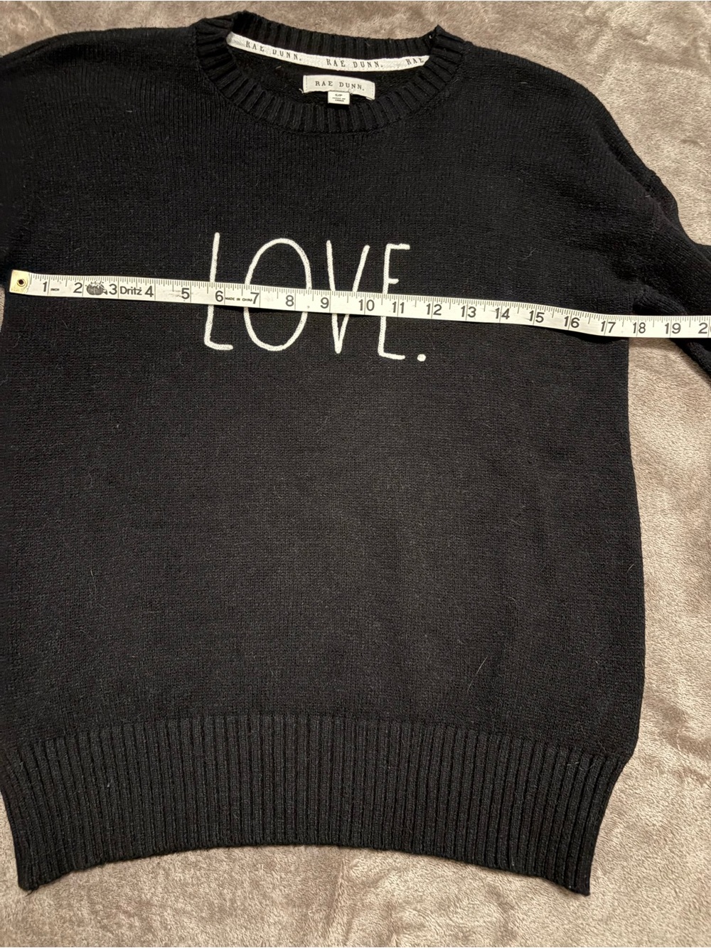 Rae Dunn Black Sweater with White LOVE. Graphic - Picture 6 of 6